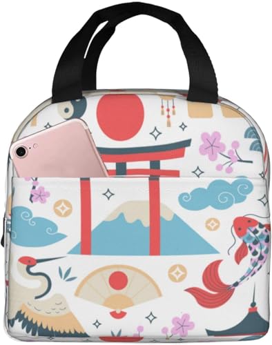 日本文化 達磨 和風 桜 茶道 エコバッグ 折りたたみ 保冷保温 ランチバッグ かわいい 保冷バッグ ファスナー付き ブラック お弁当箱 軽量 コンパクト 保冷トートバッグ コンビニバッグ シンプル 男女兼用 通勤 通学