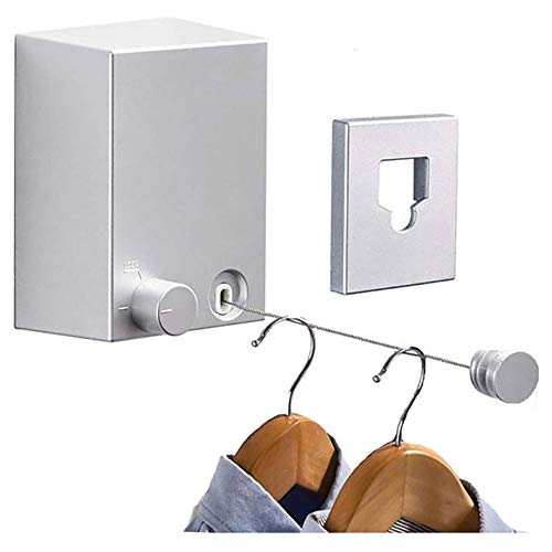 Retractable Clothesline Adjustable 13.8 Feets Stainless Steel Rope, Drill-Free & Wall Mounted Method Heavy Duty Clothes Dryer with Glue and Screws Suitable for Indoor/Outdoor(Blcak)