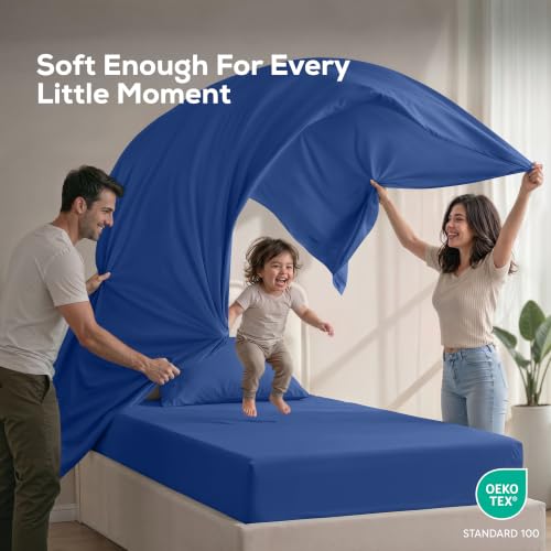 Image of Utopia Bedding Twin Sheet Set - 3 Piece Bed Sheets for Twin Size Bed, Soft and Breathable Microfiber, Includes 1 Fitted Sheet, 1 Flat Sheet and 1 Pillowcase - Oeko Tex (Royal Blue)