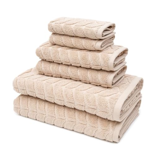 BAGNO MILANO Turkish Bath Towels, Soft Plush Jacquard Luxury Bath Towels, Quick Dry Towel Set (Latte, 6 pcs Towel Set)