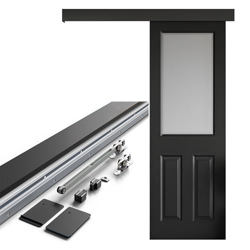 Amig - Kit puerta corredera madera - Guía 186 cm aluminio negro con autocierre - Capacidad 60 kg - Cierre suave y silencioso - Mod. SD005