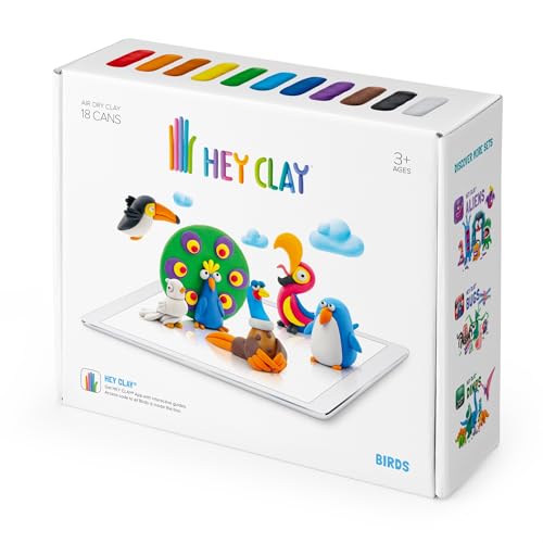 Hey Clay Plastilina interactiva para niños, 18 contenedores, juego de manualidades, aplicación para niños (pájaros)