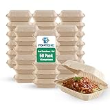 Fonteme Clamshell - Recipientes de comida para llevar (9 x 6 pulgadas, paquete de 50 unidades), 100 % compostables, aptos para microondas y congelador, recipiente con bisagras para llevar hecho de