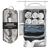 Hanging Portable Luggage Suitcase Closet Shelving Organizer w/hooks| For Travel, Camper, RV |Packing Cube(Grey)