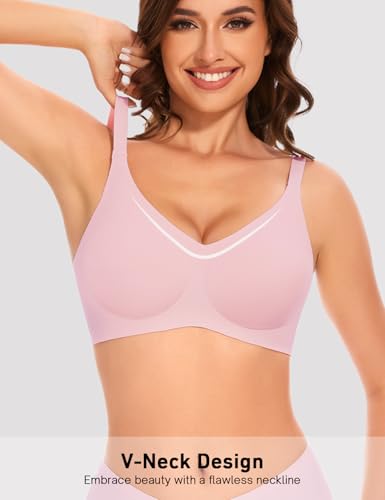 Image of Vinfact Womens V Lace Wireless Seamless Bras No Underwire Comfort Push Up Bra Supportive Full Coverage Bralettes T Shirt Bra