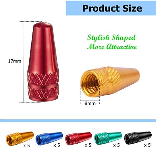 RuiChy 25 Pcs Bicycle Presta Valve Caps, Multicolor Anodized Aluminum Alloy Presta Cycling Valve Caps, French Style Tyre Caps Dust Covers Bike Tire Valve Stem Caps for MTB Road Bicycle