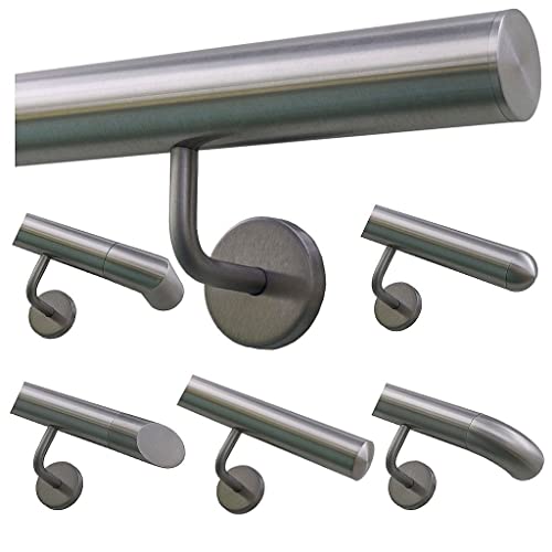 TIBU Handlauf Geländer Edelstahl Ø 42,4 mm - Länge 30 cm - Ende gerade Kappe und gewinkelte Halter - Rostfrei für Außen und Innen