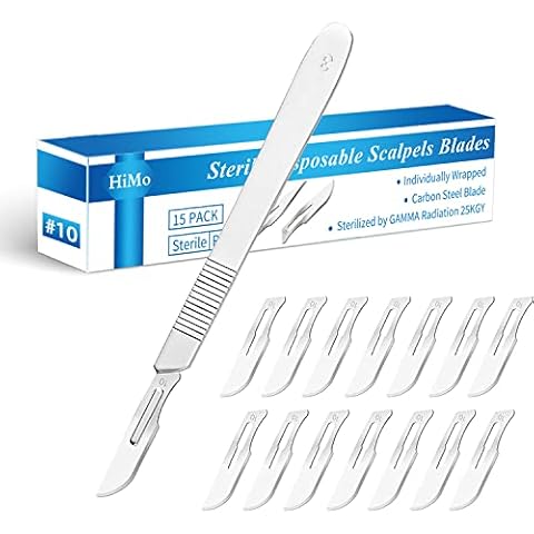 HiMo 15 Pack Surgical Blades #10 with Stainless Steel Scalpel Handle Cover