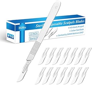 15 Pack Surgical Blades #10 with Stainless Steel Scalpel Handle, High Carbon Steel Dermablade Blades Individually Wrapped Sterile for Dermaplaining, Podiatry, Crafts & More