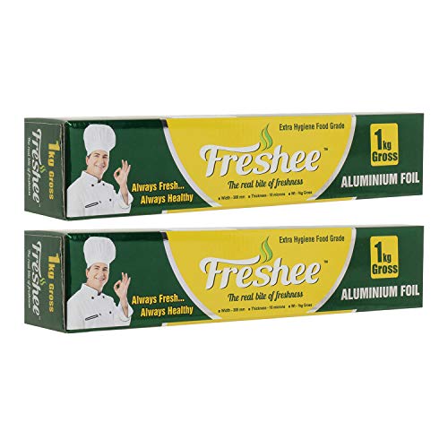 Image of Freshee Aluminium Foil Paper for Food Wrap 1 Kg Gross | 18 Micron Roll for Roti Paratha Sandwich Wrapping Cooking Baking Grilling | Hygienic Foil for Kitchen Office Use | Keep Food Fresh & Warm Pack 2