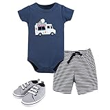 Hudson Baby Unisex Baby Cotton Bodysuit, Shorts and Shoe Set, Ice Cream Truck, 9-12 Months