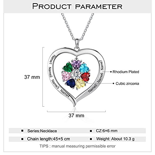 Personalized Names Forever Love Heart Women Necklace with 1-8 Simulated Birthstone Pendant Necklaces for Grandma Family Promise Jewelry Birthday Gift for Her Mom Wife3