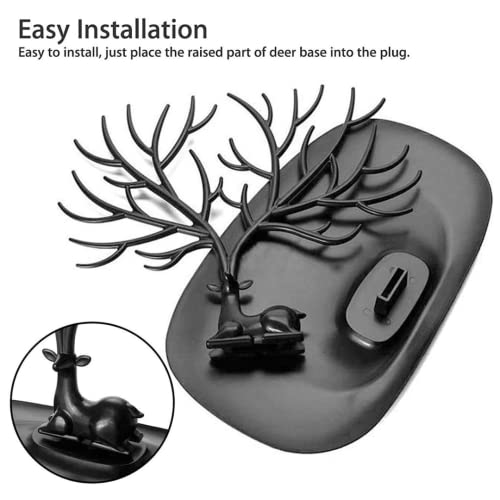 Image of Oblivion Plastic Deer /Antlers Jewelry Holder Deer Tree | Creative Sika Deer Tree Tray Display Stand Holder (Black)