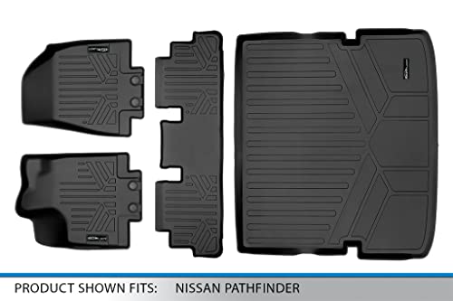 SMARTLINER-Custom-Fit-Floor-Mats-2-Rows-and-Cargo-Liner-Behind-2nd-Row-Set-Black-Compatible-with-2022-2023-Nissan-Pathfinder-7-Passenger-Models-Only