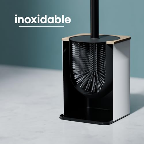 Miniatura 4 de Savega - Cepillo Wc Blanco De Silicona En Diseño Bambú - Escobilla Baño Con Soporte De Acero Inoxidable Y Tapa Protectora - Cepillo Inodoro Elegante
