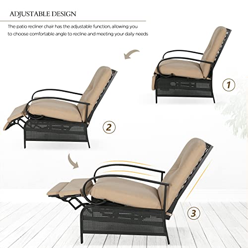 Ulax Furniture Patio Recliner Chair Automatic Adjustable Back Outdoor Lounge Recliner Chair With 100% Olefin Cushion (Beige) #TOP4