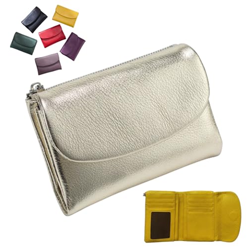 Unisex Pebble Leather Wallet, 5.3In Short Genuine Leather Coin Card Holder, Short Genuine Leather Purse for Coins and Cards, Small Compact Bifold Pocket Purse Multicolor, for Men & Women (#08)