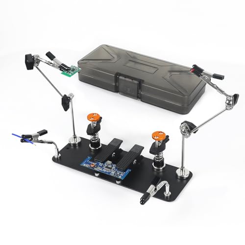 Magnetic Helping Hands Clamp Metal, Adjustable Third Hand Soldering Holder Stand For Small Electronics, Hobby DIY, Craft, PCB Repair, Precise Work, Exclusive Dual-Head Ultra-Grip (Yellowblack, long)