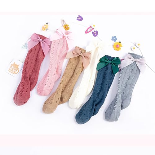 Kid Girls Knee High Mesh Socks Breathable Girls Bowknot Princess Dress Socks Casual Lightweight Kids Long Stockings3