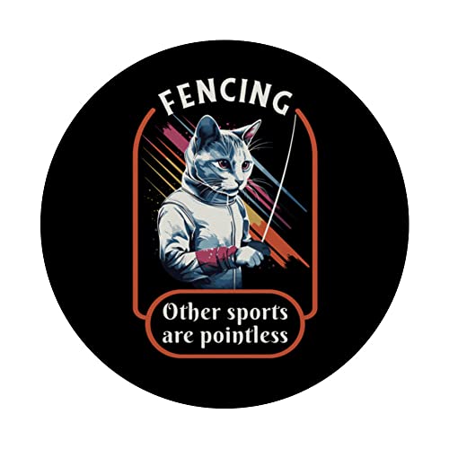 Fencing Game fencer fence-sport Funny sayings Cat fencing PopSockets Adhesive PopGrip, Black - Image 3
