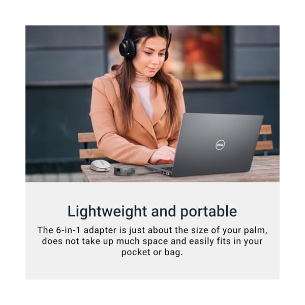 Dell 7-in-1 USB-C Multiport Adapter - DA310-2. USB-A Ports, 1 USB-C, 1 HDMI, 1 DisplayPort, 1 VGA and 1 RJ-45 Port, Crisp 4K Resolution at 60Hz, SuperSpeed Data Transfers, Lightweight and Portable. - Image 4