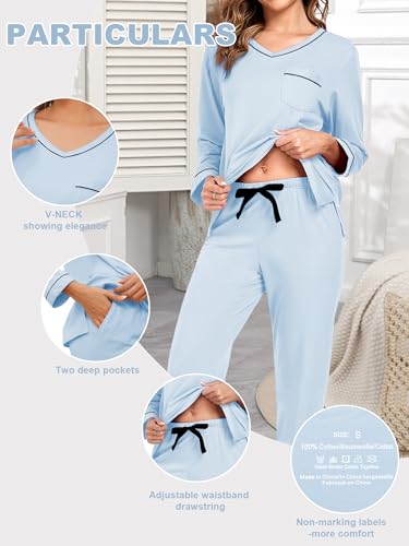 EA'S SECRET Women's Fall Pajama Sets 100% cotton Long Sleeve Pjs Lounge Sets Shirt and Pants Soft Sleepwear4