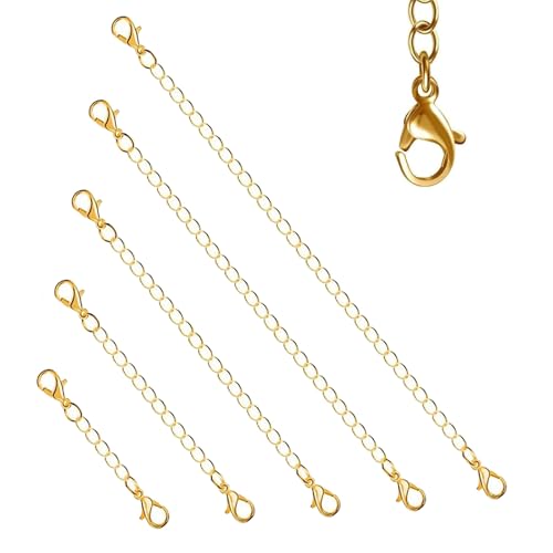 fKiZanthene 5 PCS Gold Necklace Extenders Necklace and Bracelet Extenders with Adjustable Lengths for DIY Jewelry Making of Women Bracelets and Ankles