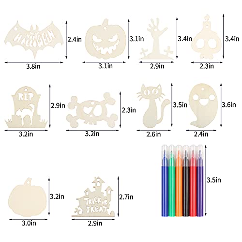 DERAYEE 20PCS Halloween Wooden Ornaments, Unfinished Wood Cutouts Kit Wooden Slices Hanging Crafts for Kids Halloween Decoration DIY Supplies — photo 2