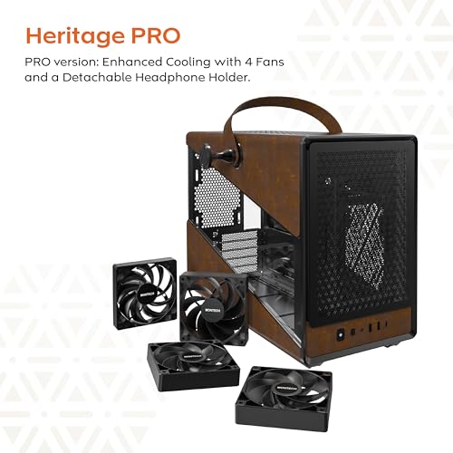 Image of MONTECH Heritage mATX, Micro Form Factor Compact Leather Gaming Chassis with Signature Handle Design, Supports RTX 40 Series GPUs, ATX PSU, and 360mm AIO - Black
