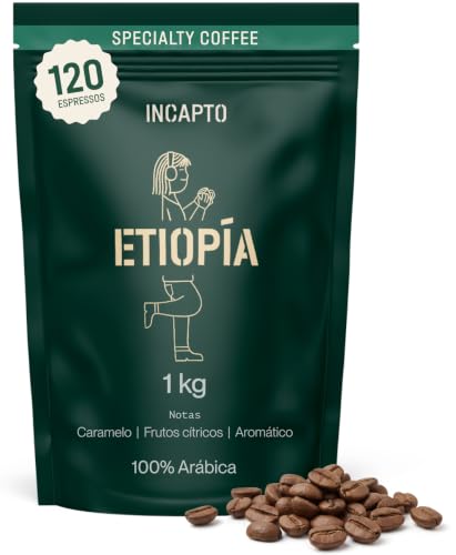 Incapto Café en Grano de Especialidad 1kg | Origen Etiopía | 100% Arábica | Specialty Coffee 86.5 puntos SCA | Tueste Natural y Artesanal | Finca Limu, Moplaco