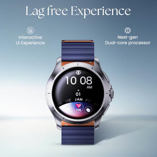 Image of Titan Evoke 2.0, 1.32 inch AMOLED Display Smart Watch with AOD,1000 Nits, Functional Crown, Magnetic Strap, Metal Body,Fast Charge,24 /7 Health Suite, BT Calling, SpO2, HRM, IP68 Smartwatch - Glacier Blue