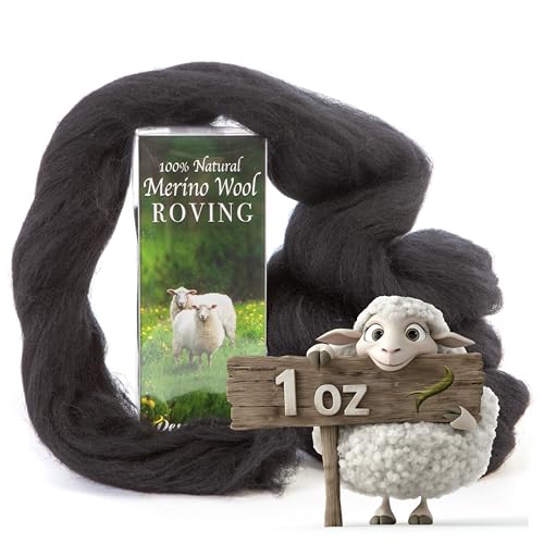 Image of 100% Natural Merino Wool Roving - Premium Combed Top Merino Roving Wool - Tapestry, Spinning, Wet Felting & Needle Felting Supplies - 21.5 Micron - 1 oz - Earth & Neutral, Color Black
