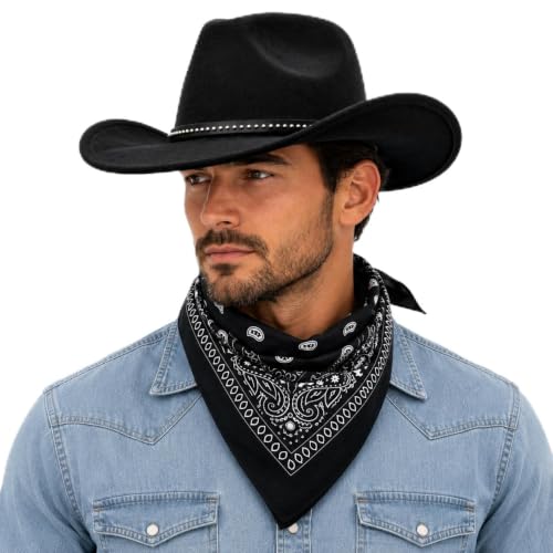 Image of REDSTAR 2pc Cowboy Hat & Bandana Set - Adults Western Fancy Dress Accessory