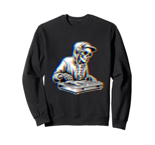 Trippy Skeleton Dj Illusione Ottica EDM Rave Festival Musica Felpa