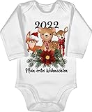 Shirtracer Weihnachten Baby Geschenke Christmas - 2022 Mein erstes Weihnachten mit süßen Tieren - schwarz - 12/18 Monate - Weiß - Christmas Body - BZ30 - Baby Body Langarm
