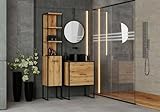 Photo Gallery dmora - mobile colonna bedzin, pensile bagno o cucina, armadio alto multifunzione, mobiletto multiuso, 33x33 h180 cm, quercia e nero Photo Gallery dmora - mobile colonna bedzin, pensile bagno o cucina, armadio alto multifunzione, mobiletto multiuso, 33x33 h180 cm, quercia e nero