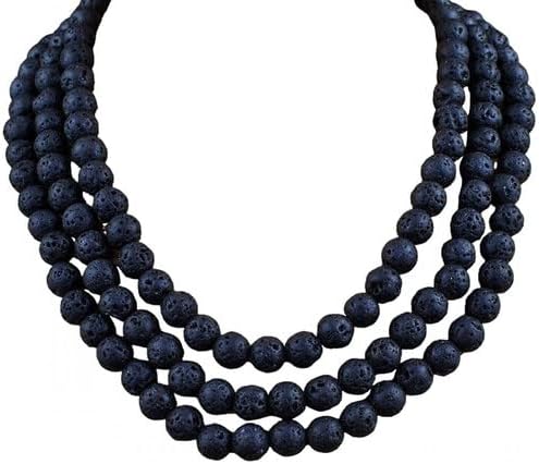 700 Cts Natural 3 Strand Black Lava Round Shape Beads Womens Necklace CHIK_NECKLACE-31627