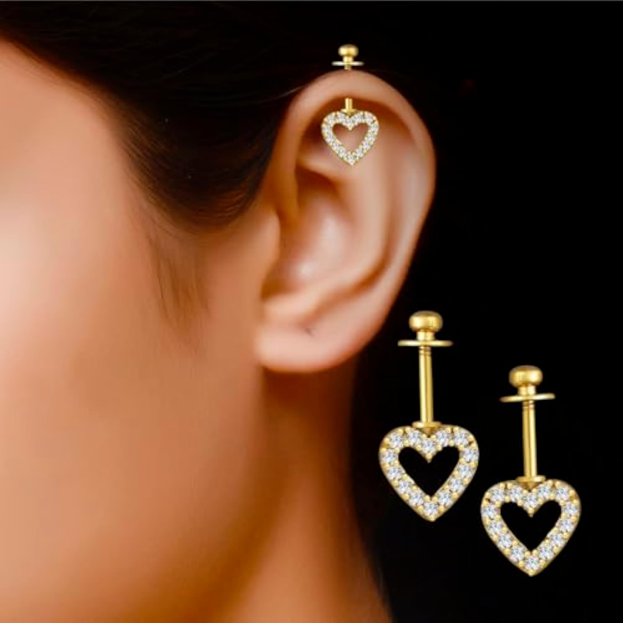 Bugadi Combo Brass CZ Stone Stud Earring Set, Western Style