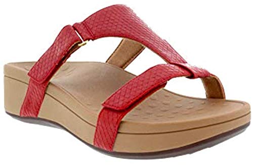 Vionic Women's Pacific Ellie Wedge Sandals - Ladies Walking Sandal with Concealed Orthotic Arch Support Red 9 Medium US