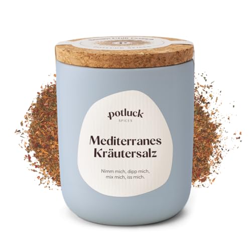 Potluck | Mediterranes Kräutersalz | Gewürzzubereitung im Keramiktopf | 70g | Vegan, glutenfrei...