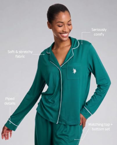 Image of U.S. POLO ASSN. Womens Lightweight Notch Collar Pajama Set | Classic Button Down Pajamas for Women with Long Sleeve Top and Pajama Pants