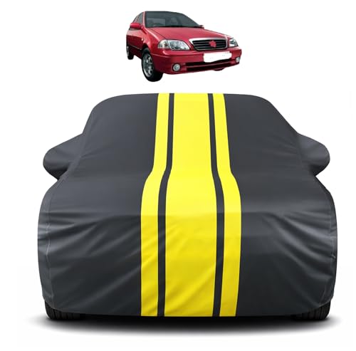 Image of Auto Hub Car Cover Compatible with Maruti Esteem with Mirror Pocket, Soft Cotton Lining, Esteem Car Cover Waterproof - Yellow-Black