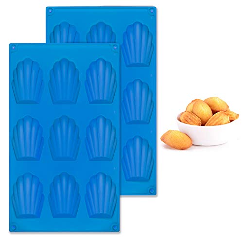Honnesserry Lot de 2 Moule Madeleine Silicone, Antiadhésifs Moule à Madeleine Pour Muffin、Chocolat (9 Cavités, Bleu)