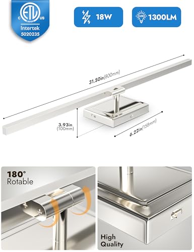 Image of NIORSUN 31.5 Inch Modern Bathroom Light Fixture, 18W 5CCT Dimmable LED Chrome Bathroom Vanity Lights Over Mirror, Vanity Lights for Bathrooms Restroom Mirror- ETL Certified