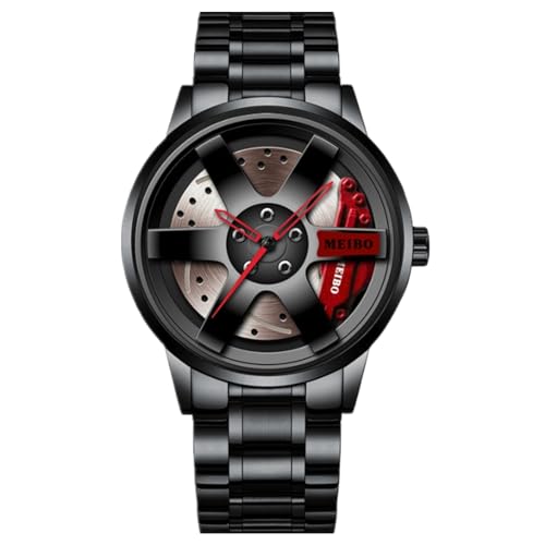JOATVEE Relojes de rueda de coche para hombres, resistente al agua, de acero inoxidable, analógico, de cuarzo, deportivo, con llanta de coche, diseño de buje, para hombre, Banda de acero rojo, Pulsera JOATVEE Relojes de rueda de coche para hombres, resistente al agua, de acero inoxidable, analógico, de cuarzo, deportivo, con llanta de coche, diseño de buje, para hombre, Banda de acero rojo, Pulsera