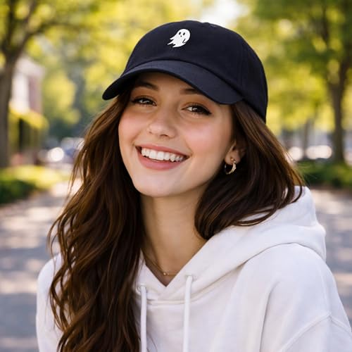 image for DALIX Ghost Embroidery Dad Hat Baseball Cap Cute Halloween in Black, O