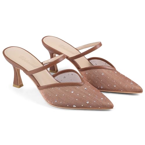 Image of USIMAD Women's Mesh Mule Heels Pointy Toe Closed Toe High Heel Sandals Slip On Dress Shoes with Memory Foam Insole Arch Support