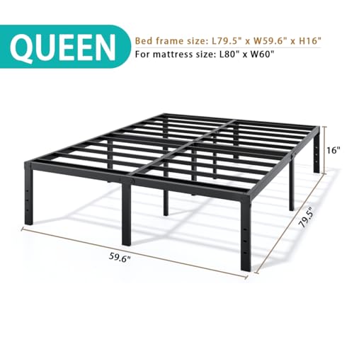 Image of LUMUNANCE Metal Bed Frame Queen Size - 16 Inch Heavy-Duty Queen Platform Bed Frame No Box Spring Needed, Easy Assembly, Noise-Free, Sturdy Mattress Foundation, Underbed Storage Space