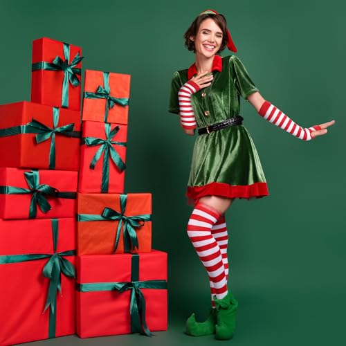 Image of Geyoga Arm Warmers Leg Warmers Striped Thigh High Socks Fingerless Gloves Stockings Christmas Halloween