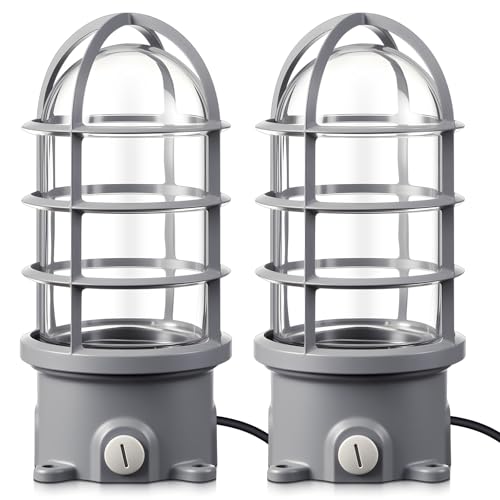 Lewtemi 2pcs Vandal Resistant Security Light Industrial Vapor Tight Wall Sconce Incandescent Utility Ceiling Mount Light Fixture Indoor Outdoor Use Silver Max 150w(Bulb Not Included)